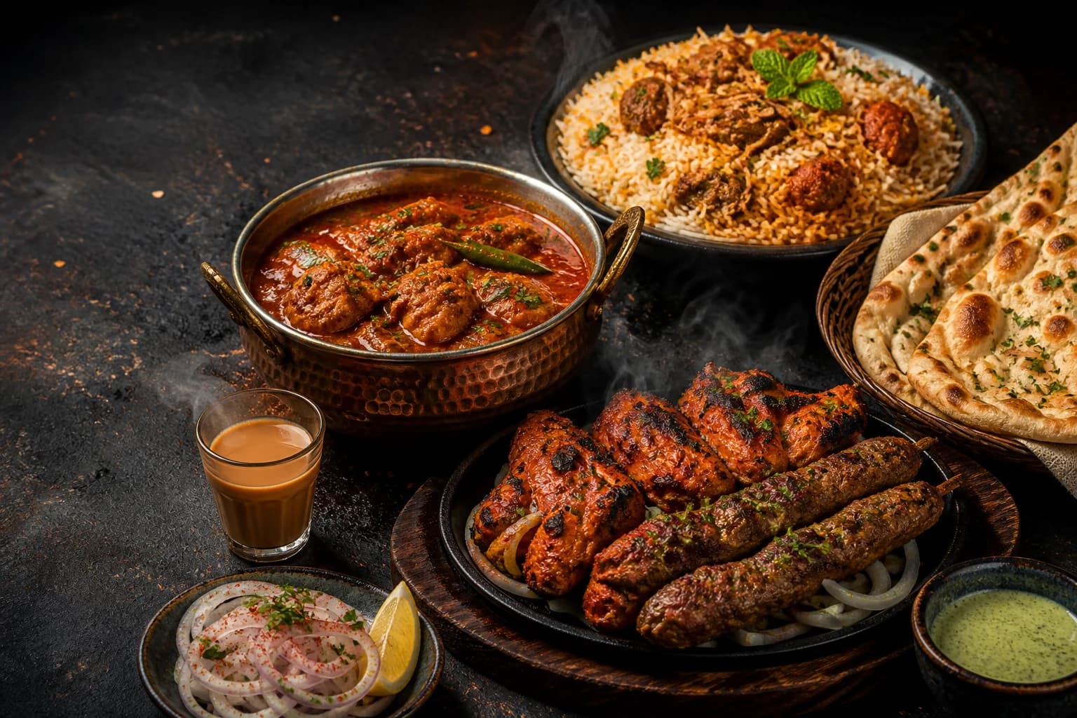 A spread of Pakistani dishes at Flames by the Indus